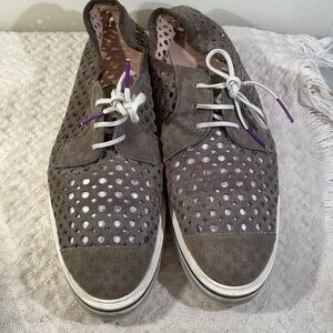 Pertini Open Design Suede w Canvas Cap Toe Striped Black Gray Non Skid Platform